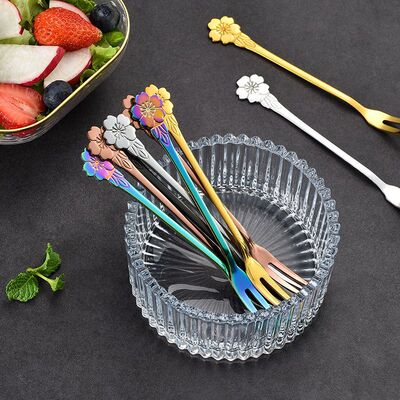 Stainless steel cherry blossom fork, flower fruit fork, simple and creative mooncake fork, dessert two toothed fork, Ja