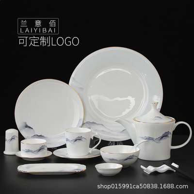 Hotel restaurant, table setting, tableware, private club, private rooms, new-style Chinese style, high-end bone china,