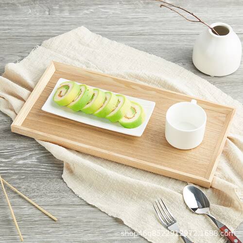 Wooden color rectangular beveled tray, creative tea tray, wooden fruit cake tray, restaurant specific dining plate