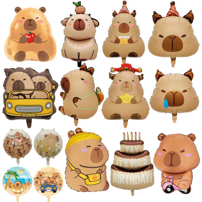 Cross border cartoon animal matte Kapibala aluminum film balloons, birthday party decoration atmosphere, balloon decora