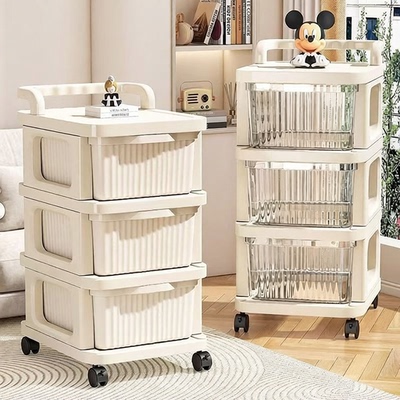 Transparent drawer style small cart storage rack, snacks, toys, baby products storage cabinet with wheels, miscellaneou