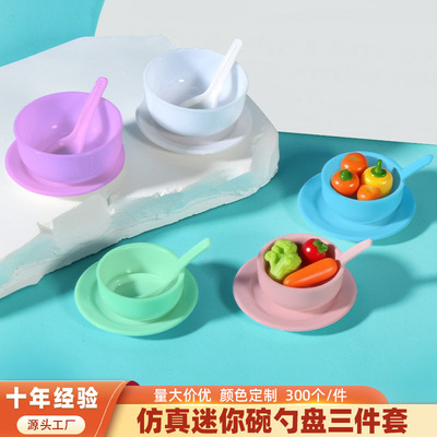 3.5cm Mini Simulation Plastic Plate Bowl Spoon Model DIY Miniature Food and Vegetable Dish Dollhouse Kitchen