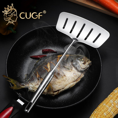CUGF Fish Frying Shovel, 304 Stainless Steel Thickened Large Flat Shovel, Oil Leakage Shovel, Fish Frying Artifact