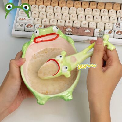 Single item - Creative and funny frog spoon, ceramic rice bowl, household spoon, spoon, eating spoon, birthday gift for