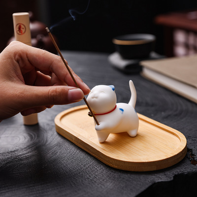 Cute little cat ceramic desktop decoration, soft and cute, healing tea pet fragrance, plug-in incense burner, sandalwoo