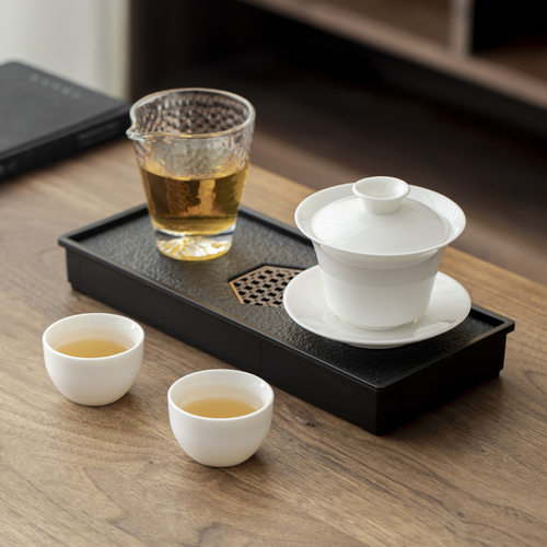 Yangzhi jade covered bowl hovering white porcelain tea set for household use, one person drinking, personal use, three