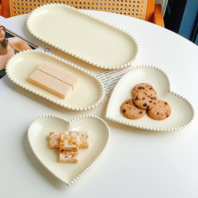 French ceramic plate, pearl oval plate, heart-shaped breakfast, Western cuisine, afternoon tea, dessert plate, salad, c