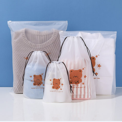 Peva semi transparent frosted plastic packaging bag drawstring clothing underwear socks towels teddy bear storage bundl