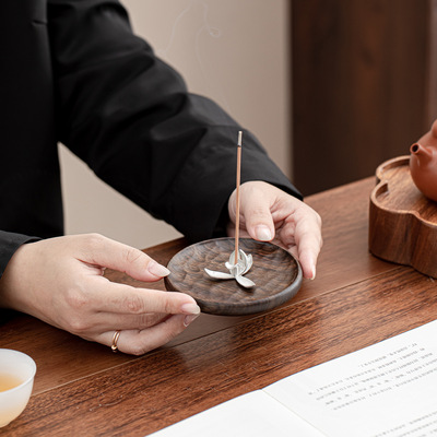 Chinese style solid wood incense stick walnut retro tin wire incense stick creative circular home tea ceremony sandalwo