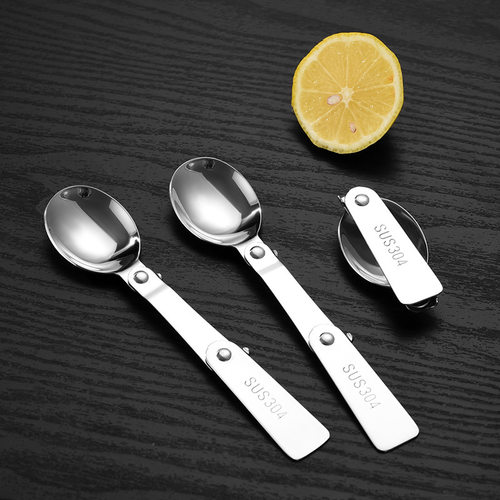 304 stainless steel folding spoon, outdoor portable spoon, cutlery spoon, mixing spoon, small round spoon with laser fu