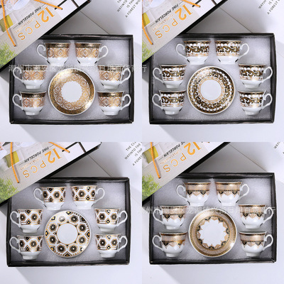 Ceramic coffee cup and plate set, afternoon tea coffee cup, home coffee cup and plate, creative hot stamping coffee cup