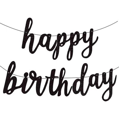 Laser party decoration Happy Birthday black gold conjoined letters Happy Birthday banner