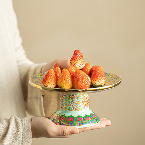 Jingdezhen Handmade Enamel Color Ceramic High Foot Tea Tray Pot Bearing Living Room Home Tea Table Fruit Tray Snack Inv