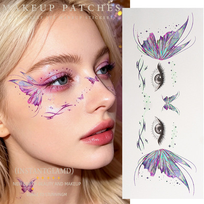 Cross border glitter butterfly eye tail decoration sticker lazy butterfly eye makeup sticker cartoon children's facial