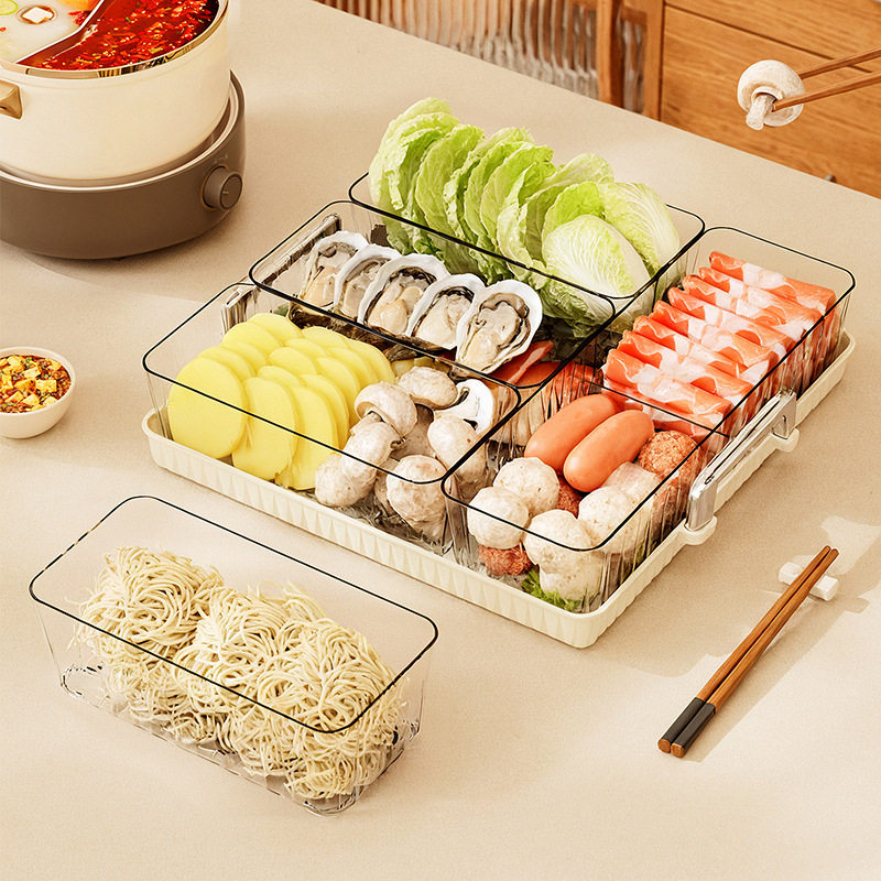 Hot pot side dish, kitchen with draining hot pot compartment, household ingredients, meatballs, prepared dishes, platte - 实物图