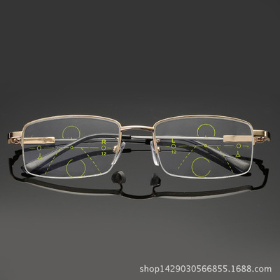 Memory titanium anti blue light presbyopia glasses for men with automatic zoom, progressive multi focus, far and near d