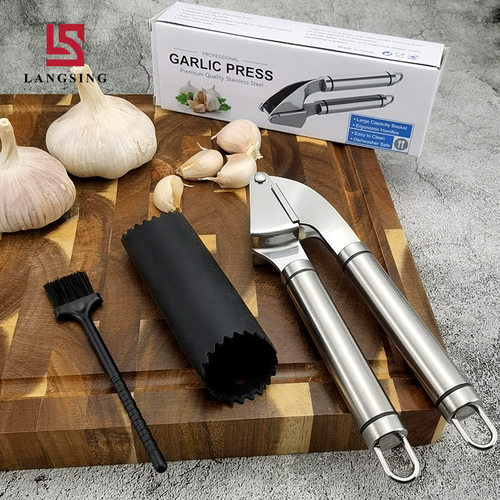 Amazon stainless steel garlic press, minced garlic with garlic paste, manual garlic press, garlic peeler, brush set