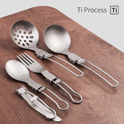 Outdoor portable folding knife, fork, spoon set camping picnic stainless steel steak knife spoon soup leakage soup shel