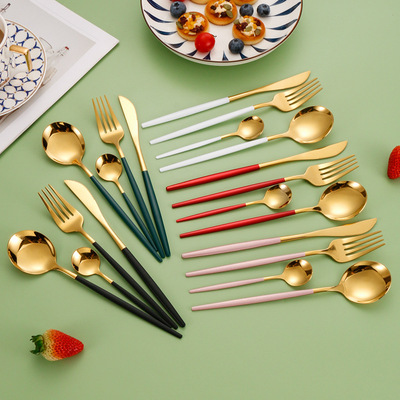 Amazon Stainless Steel Tableware Knife Fork Spoon 4-piece Set Portuguese Western Cuisine Set Steak Knife Fork Spoon