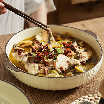 Rhine Ceramic pickled Chinese cabbage Fish Large Bowl Household Boiled Meat Slices Double Ear Soup Bowl Maoxuewang Larg