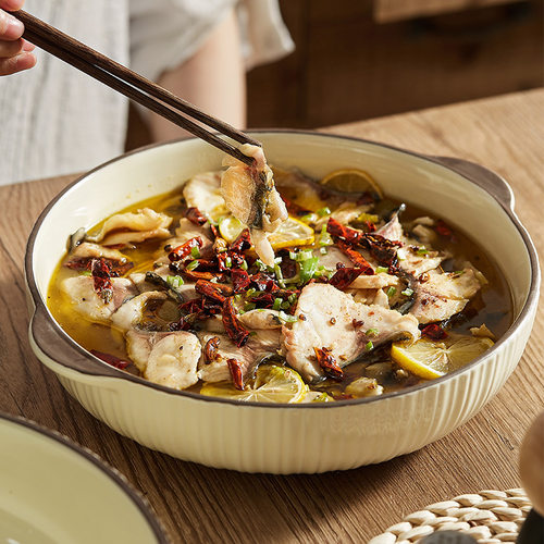 Rhine Ceramic pickled Chinese cabbage Fish Large Bowl Household Boiled Meat Slices Double Ear Soup Bowl Maoxuewang Larg