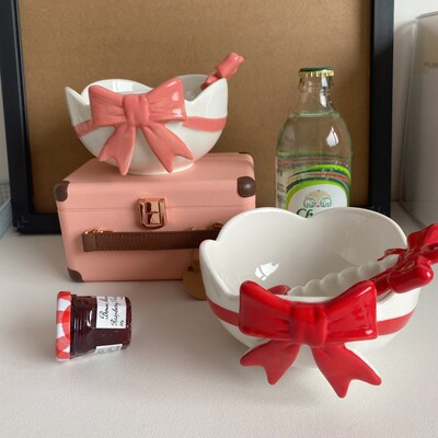 Original Ceramic Tableware Style Cute Girl Heart Flower Edge Butterfly Knot Tableware Dessert Spoon Home Dopamine