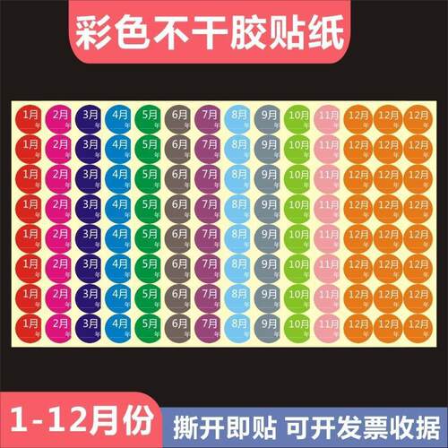 Colorful circular month label, first in, first out date, digital sticker, quarterly classification, dot sticker, LH