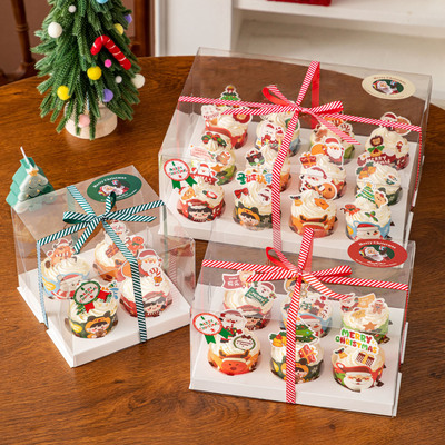 Christmas cupcake packaging box, cute transparent hand-held baking cupcake, Muffin cup dessert packaging box