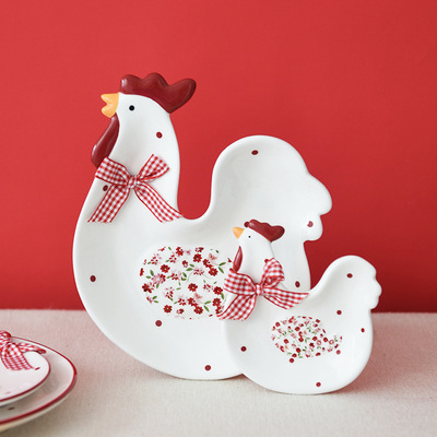 Red flower broken chicken pottery dish Dessert dish Breakfast dish Afternoon tea ceramic Dim sum dish Chicken dish East
