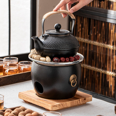 Small enclosed stove for boiling wine and tea, complete set of jars, teapot, wooden charcoal barbecue grill, winter hom