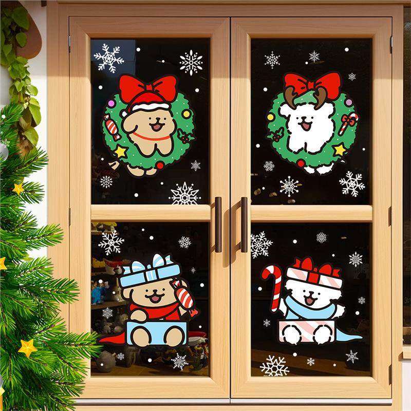 新年圣诞节雪花线条小狗卡通装饰玻璃门贴纸气氛布置静电窗花,节庆用品/礼品,节日装扮用品,淘宝优惠券,粉丝福利购,淘宝优惠卷