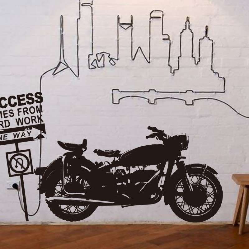 创意黑白摩托车贴画橱窗玻璃门贴纸卧室宿舍酒吧墙壁装饰复古机车图片