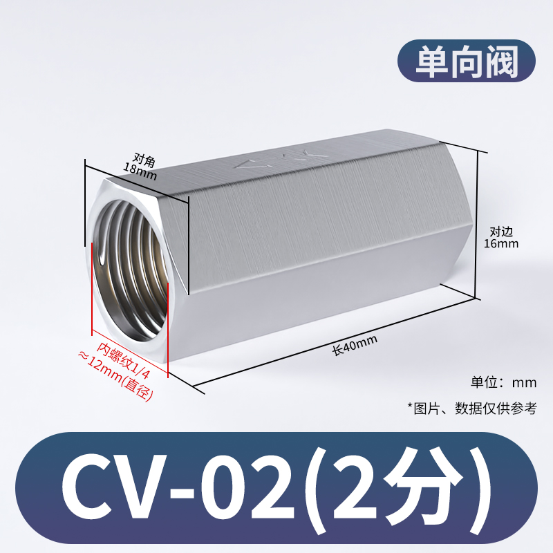 气动单向阀止回阀空压机气泵气体止逆阀气管接头进气CV1/2/3/4分