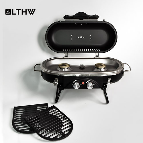 LTHW旅腾烧烤炉户外别墅庭院露营双头燃气灶无烟焖烤炉子美式BBQ