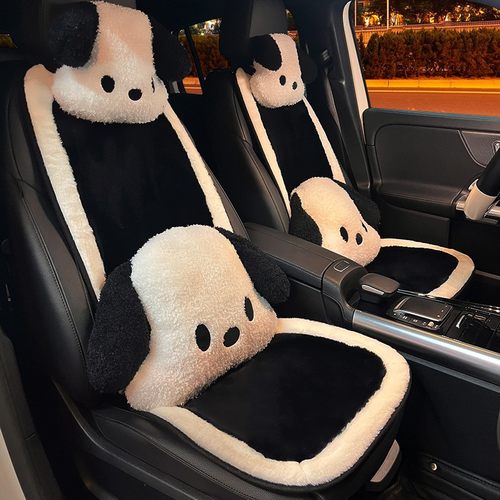 汽车坐垫秋冬季毛绒保暖简约黑白车垫卡通可爱女神通用加绒车座垫