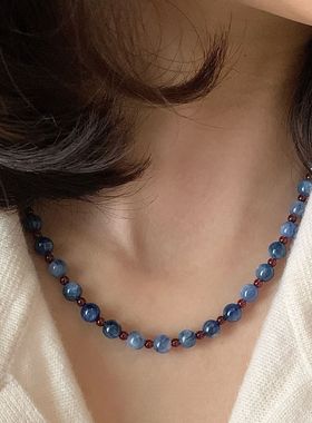 新中式天然蓝东陵串珠项链饰品时尚精致锁骨链女感百搭小众项饰