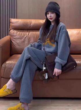 LILY MOST2025年春季时尚穿搭一整套圆领厚棉T休闲 运动加绒套装
