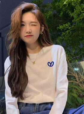 法国Rouje Dsyle白色圆领正肩长袖t恤女士秋季内搭纯棉打底衫上衣