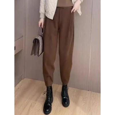 毛呢哈伦裤女春秋冬2024新款宽松显瘦休闲西装裤加绒加厚萝卜裤子