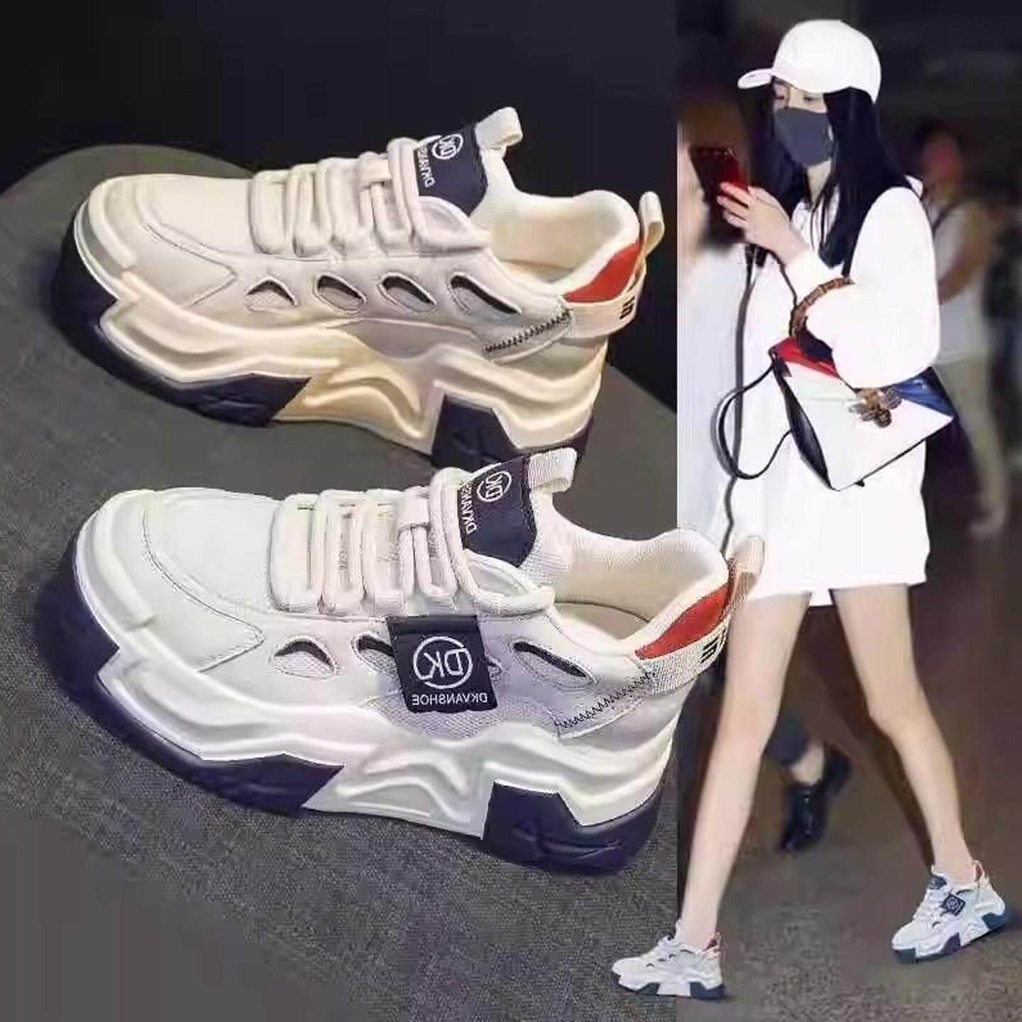 香港真皮厚底增高老爹鞋女2025秋季潮流百搭休闲运动鞋显脚小女鞋