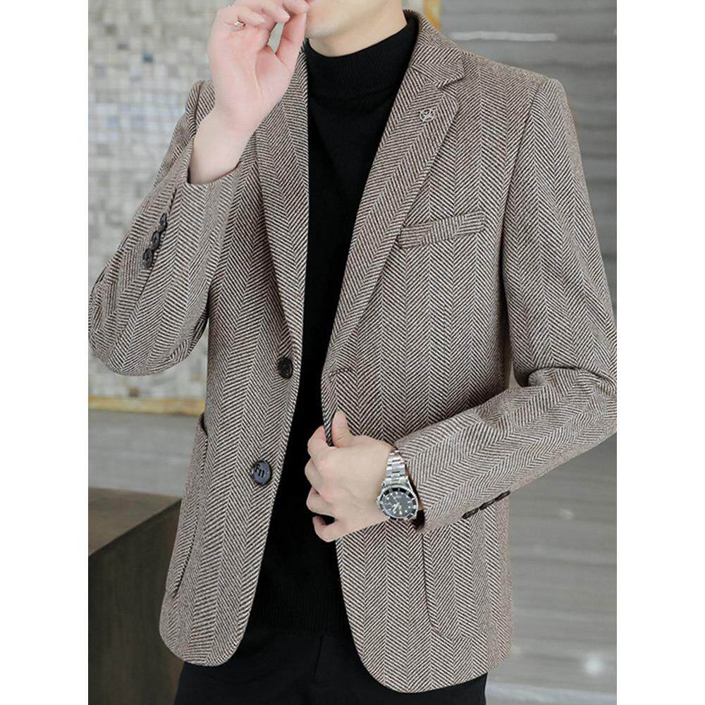 小西装外套男春秋季高级感韩版潮流单西修身毛呢便西男士休闲西服