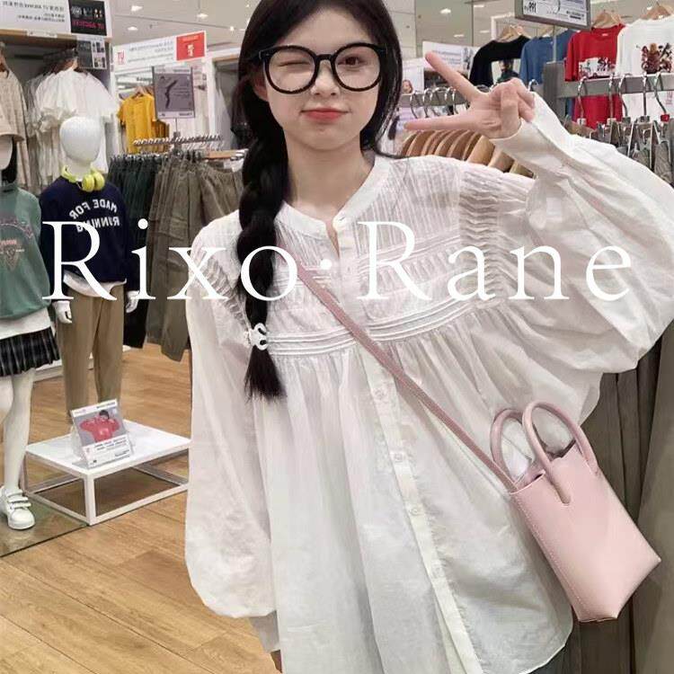 法国Rixo Rane ?甜美风长袖白色衬衫女小众设计宽松显瘦休闲上衣