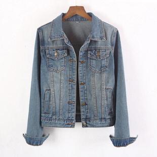大码 韩国春秋新款 显瘦学生长袖 修身 牛仔服上衣怀旧 牛仔外套女短款