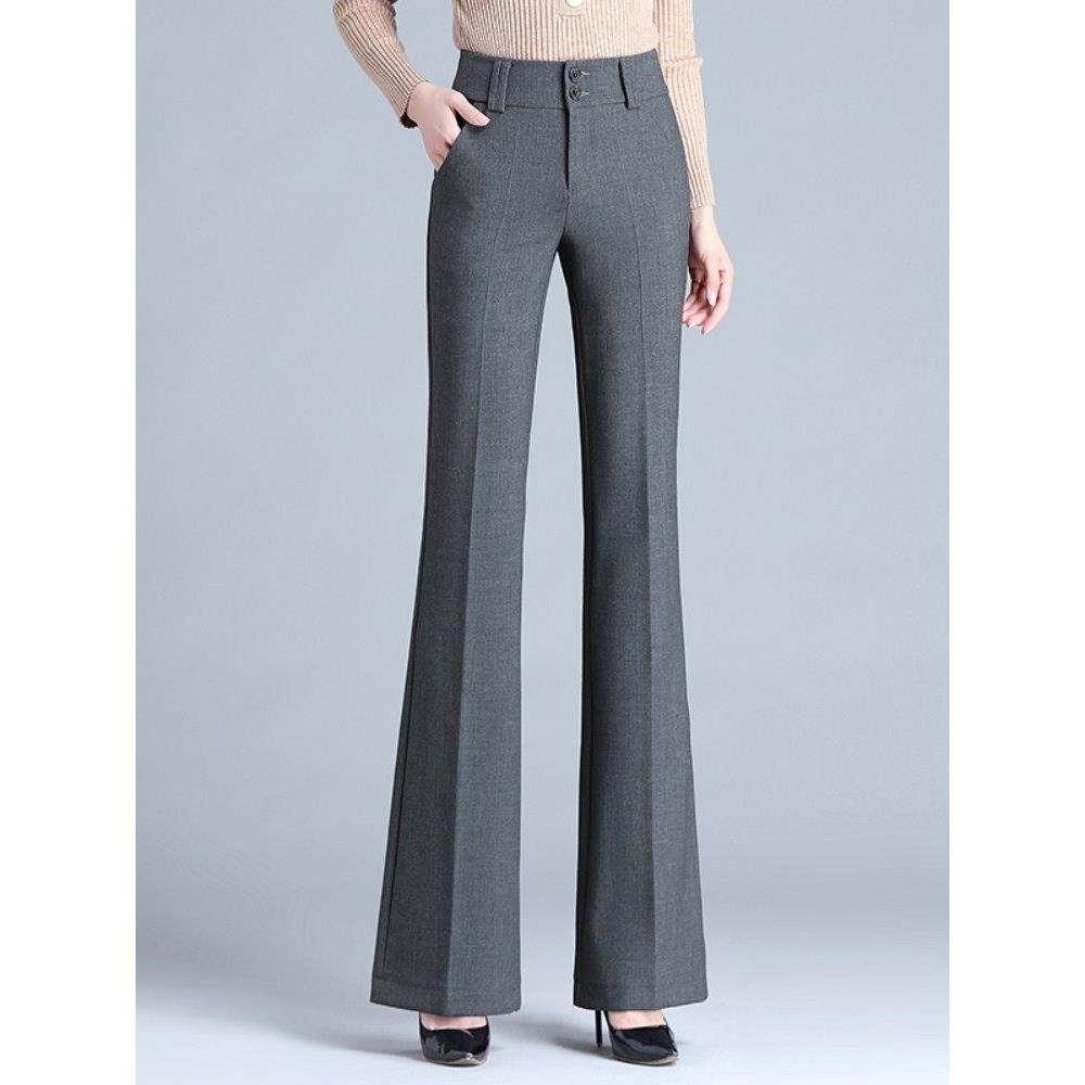 灰色微喇裤女秋季2025新款高腰垂感显瘦直筒职业休闲西装裤喇叭裤