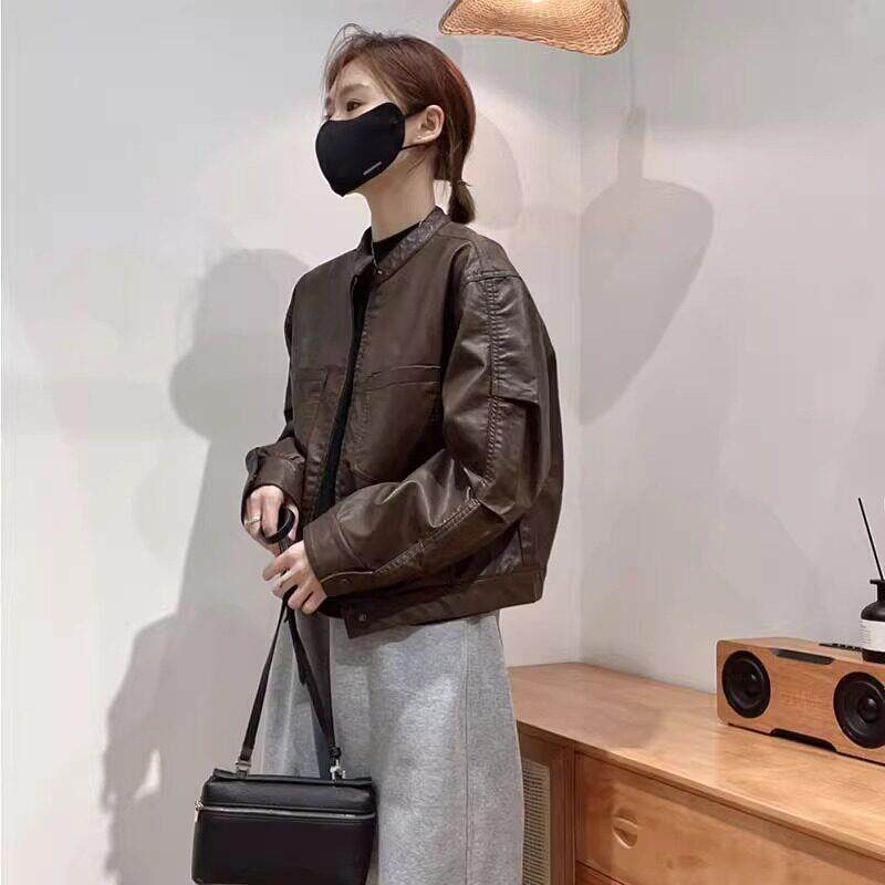 LILY MOST高级感黑色覆古廓形皮衣短外套皮夹克女春秋新款机车服