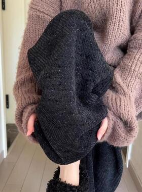 IT UNDER GARDEN 黑色细闪阔腿裤女春季加绒加厚慵懒风软糯直筒裤