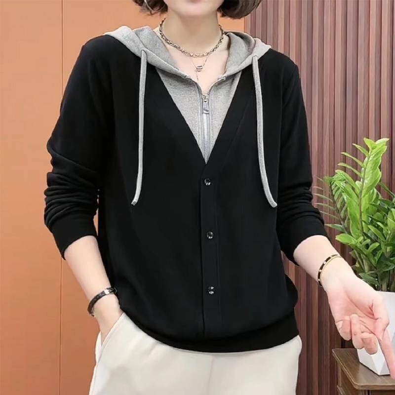 欧洲站双面德绒假两件卫衣女2025新款爆款春秋冬季长袖连帽上衣潮