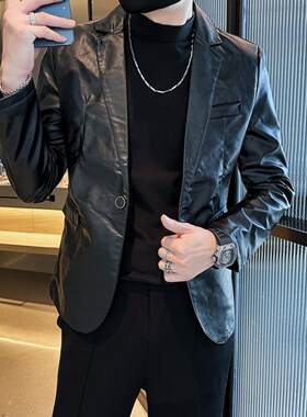 香港机车皮衣外套男高级感2025新款真皮西服男士穿搭西装领夹克潮