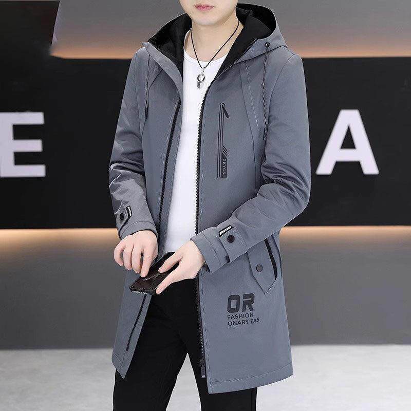 2025新款春秋冬加绒夹克男士中长款修身帅气风衣褂子休闲潮牌外套