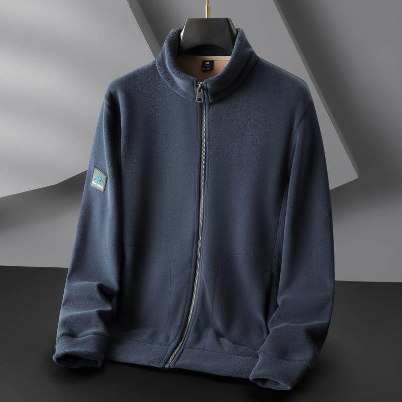 摇粒绒外套男秋冬新款宽松大码立领休闲夹克加肥加大开衫抓绒衣wt